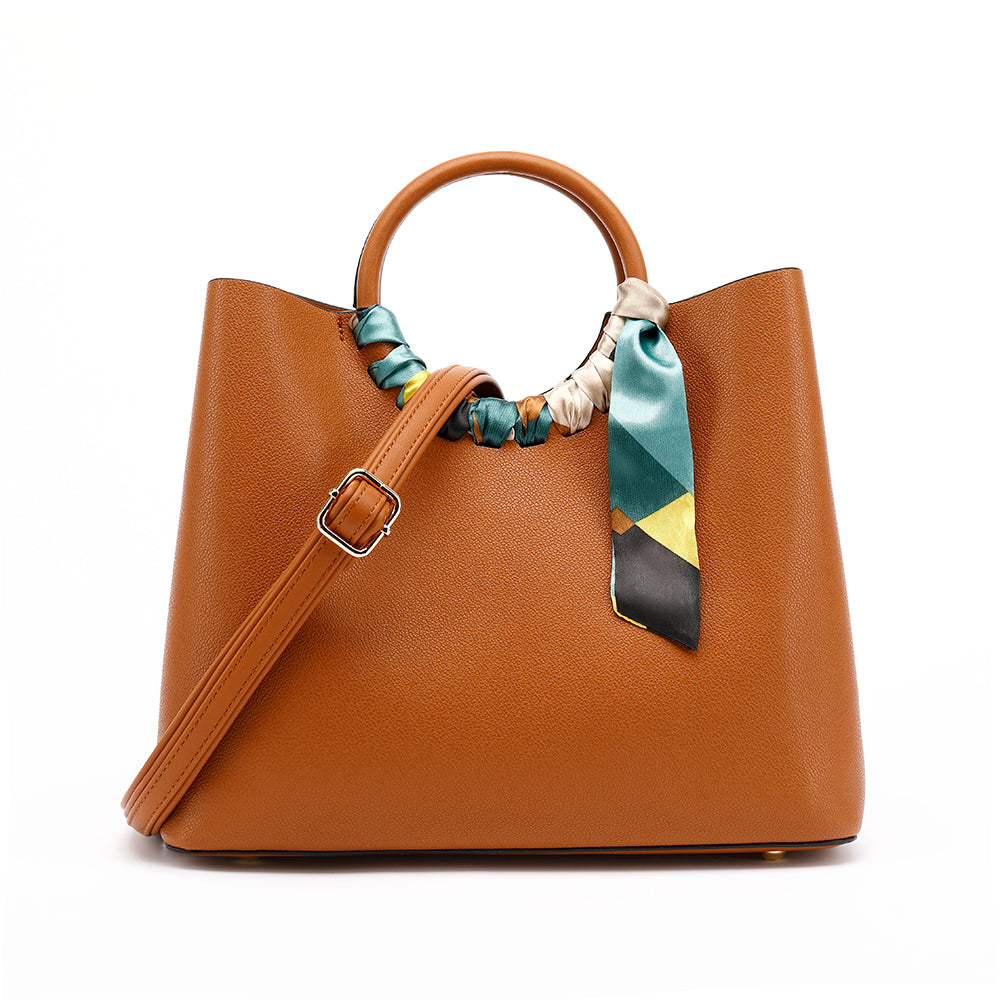 Ring Handle Satchel With Scarf Detail