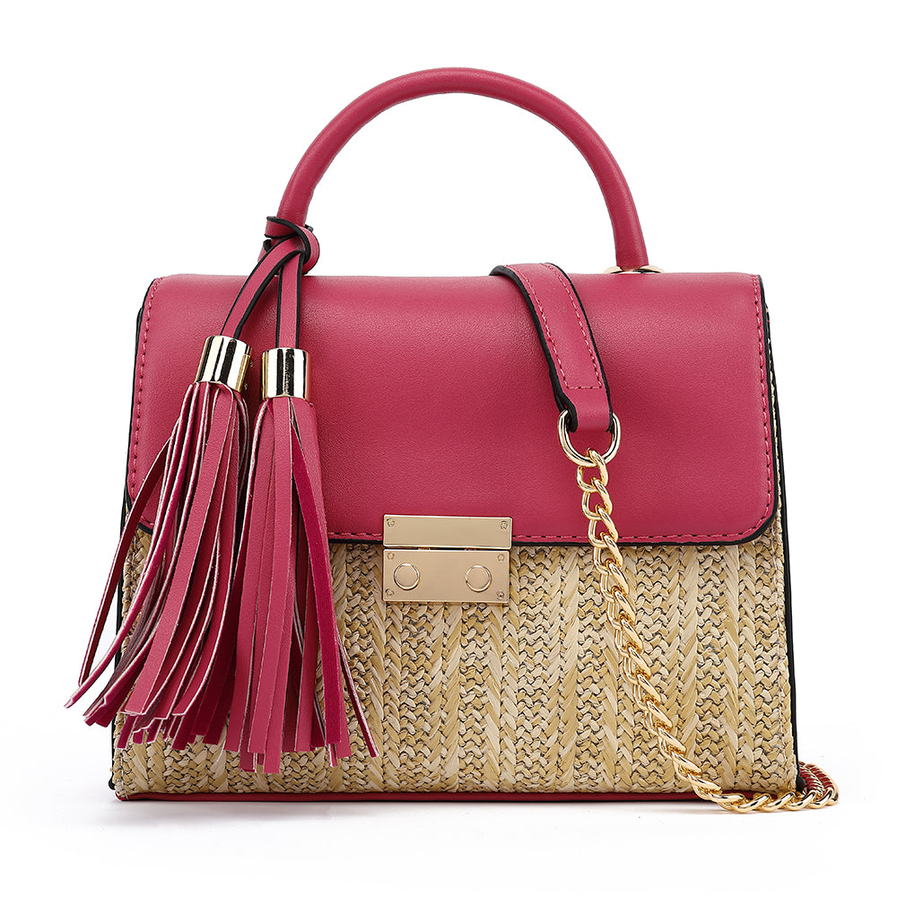 Straw Top Handle Flap Crossbody with Tassels
