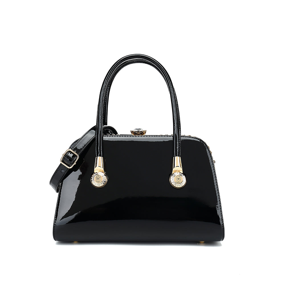 Frame Satchel with Rhinestones Patent Leather