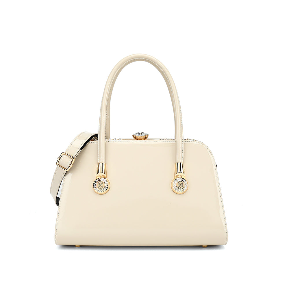 Frame Satchel with Rhinestones Patent Leather