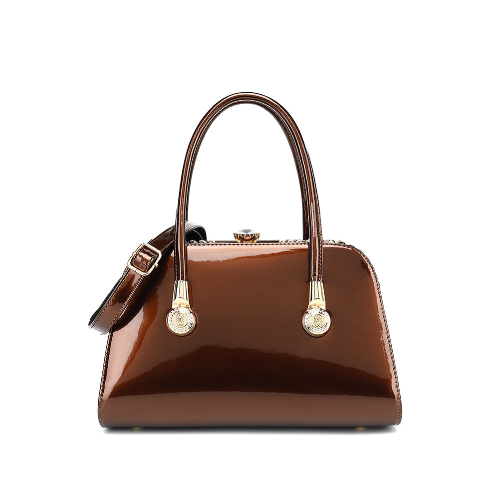 Frame Satchel with Rhinestones Patent Leather