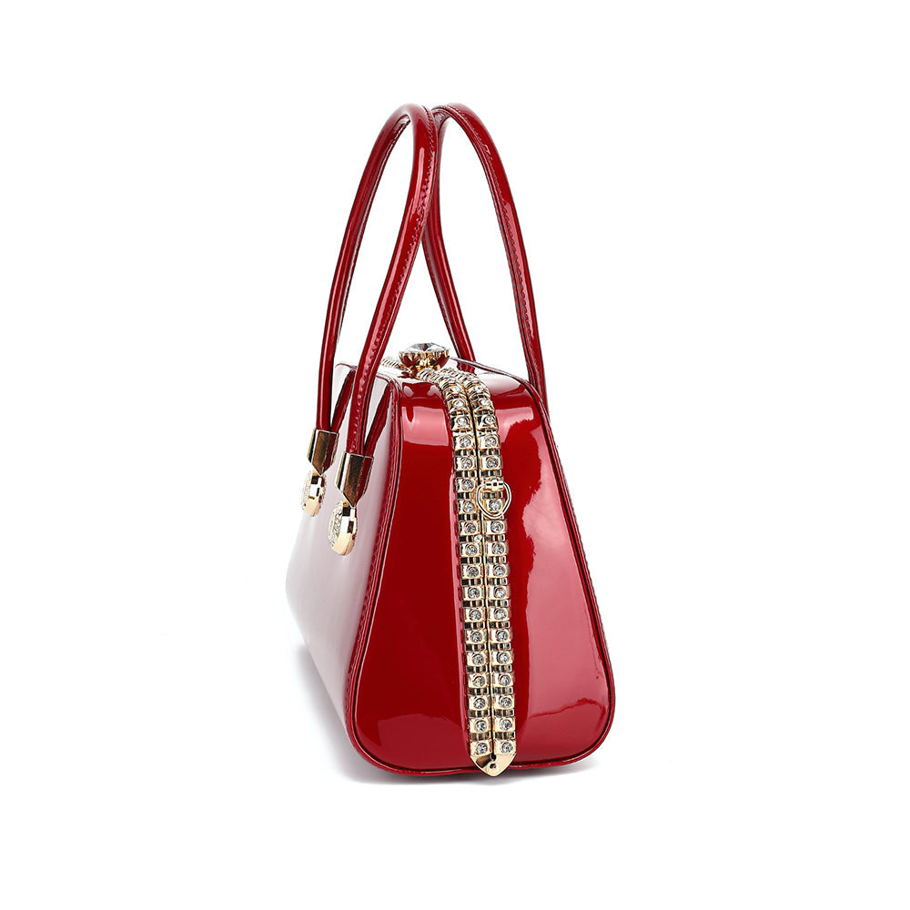 Frame Satchel with Rhinestones Patent Leather 3421