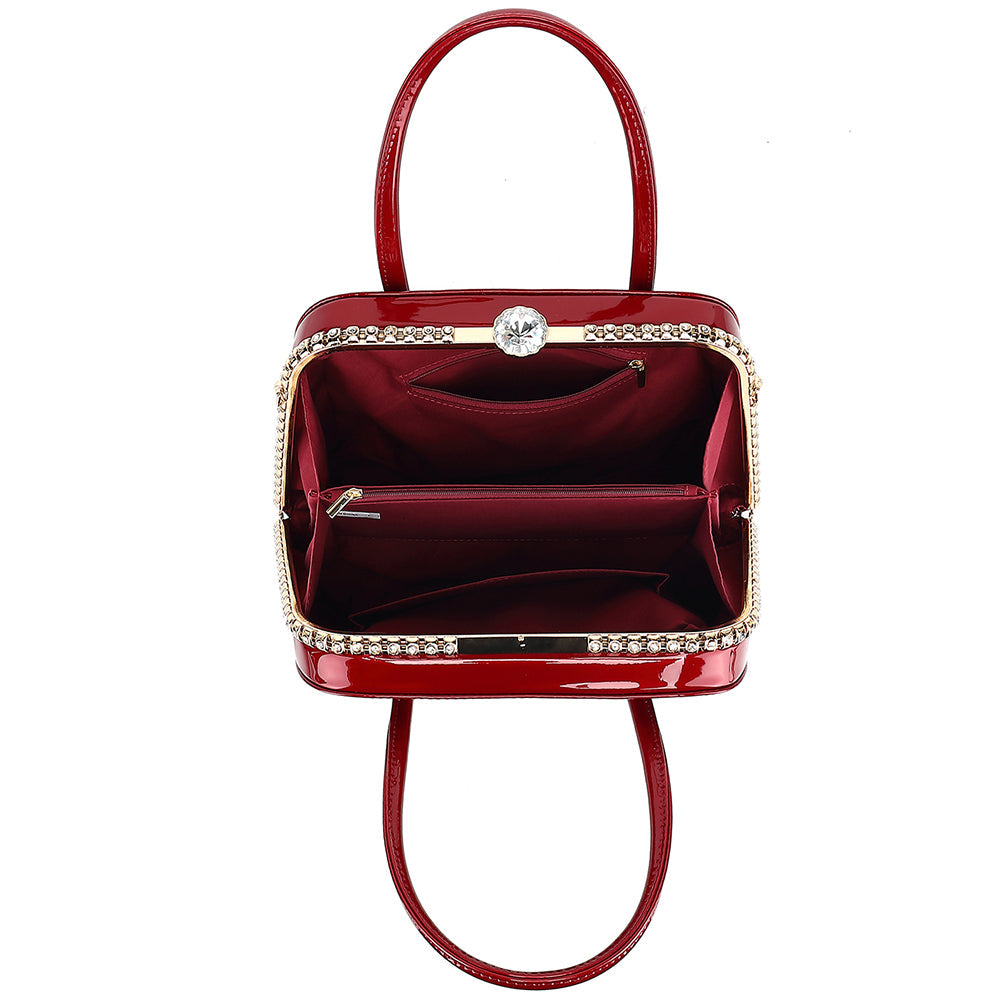 Frame Satchel with Rhinestones Patent Leather 3421