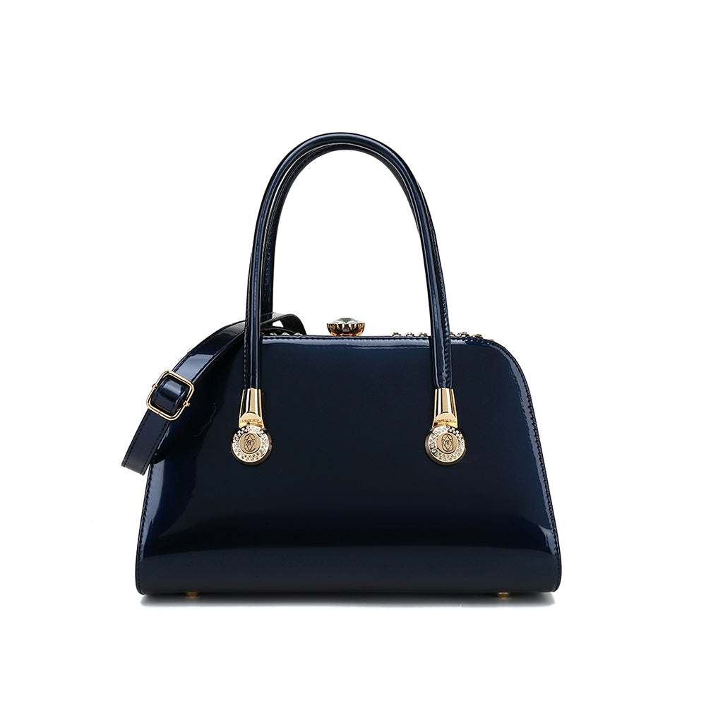 Frame Satchel with Rhinestones Patent Leather 3421