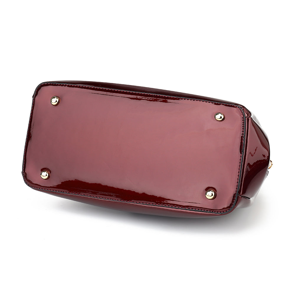 Double Handle Frame Satchel with Rhinestones Patent Leather 9465