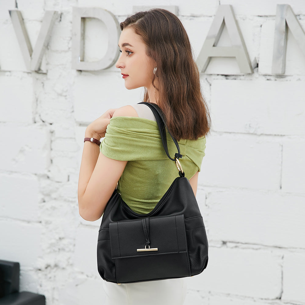 Double Top Zip Front Pocket Toggle Hardware Hobo