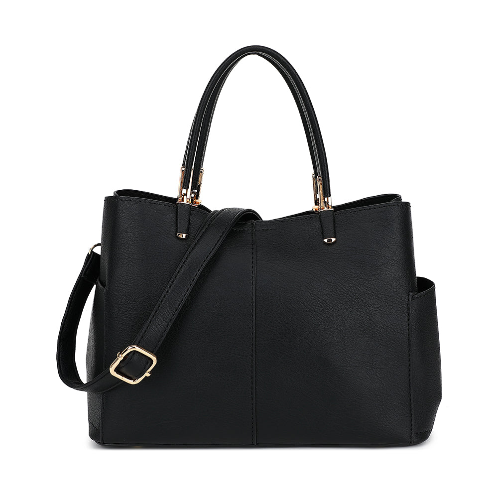 Triple Compartment Satchel with Crossbody Strap 1894