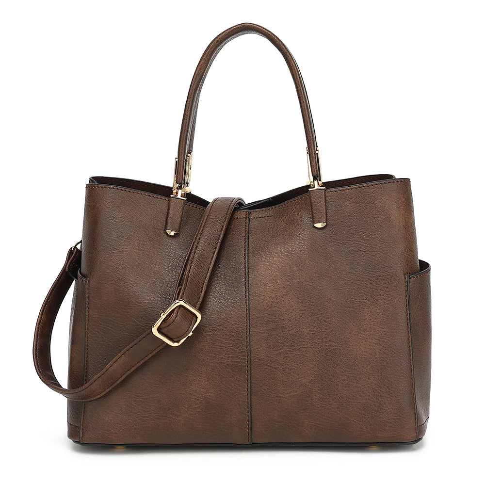 Triple Compartment Satchel with Crossbody Strap 1894