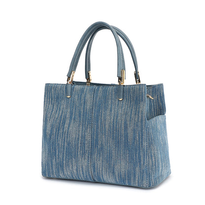 DENIM TRIPLE COMPARTMENT SATCHEL