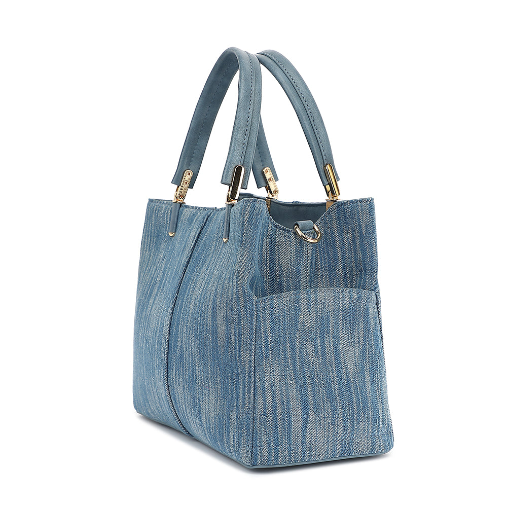 DENIM TRIPLE COMPARTMENT SATCHEL