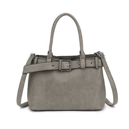 Belted Triple Compartment Satchel with Detachable Crossbody Strap 1894L