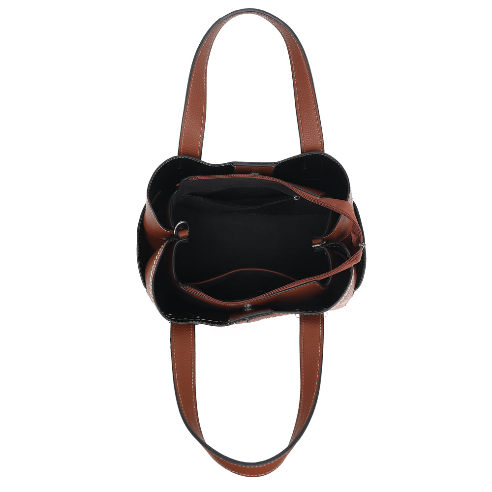 Triple Compartment Satchel with Crossbody Strap 1894O