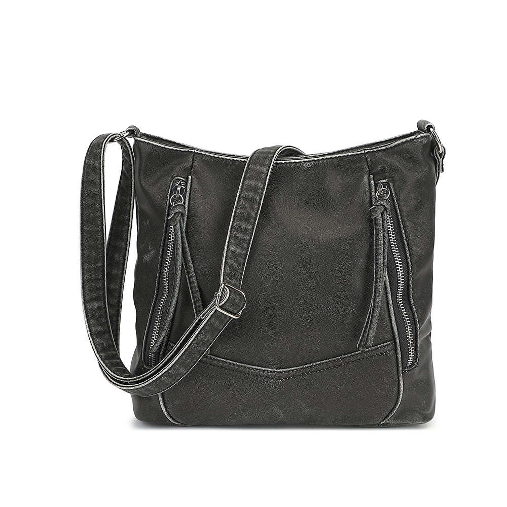 WASHED HOBO CROSSBODY WITH FRONT ZIP COMPARTMENTS 23709A