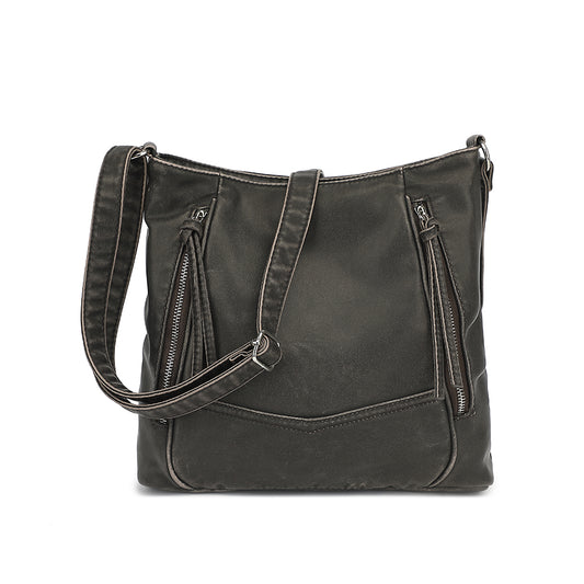 WASHED HOBO CROSSBODY WITH FRONT ZIP COMPARTMENTS 23709A