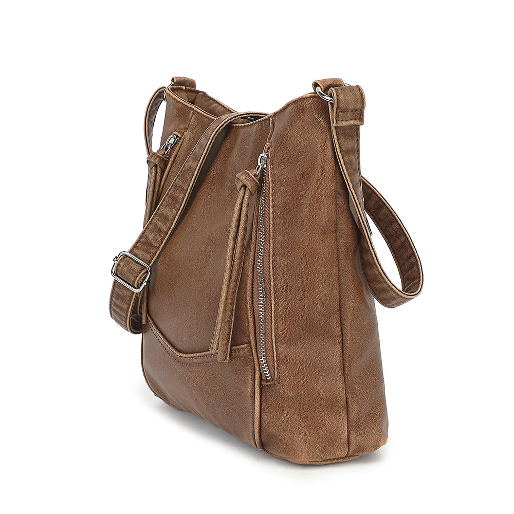 WASHED HOBO CROSSBODY WITH FRONT ZIP COMPARTMENTS 23709A