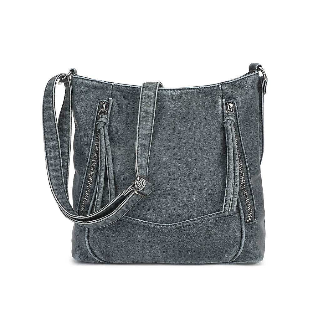 WASHED HOBO CROSSBODY WITH FRONT ZIP COMPARTMENTS 23709A