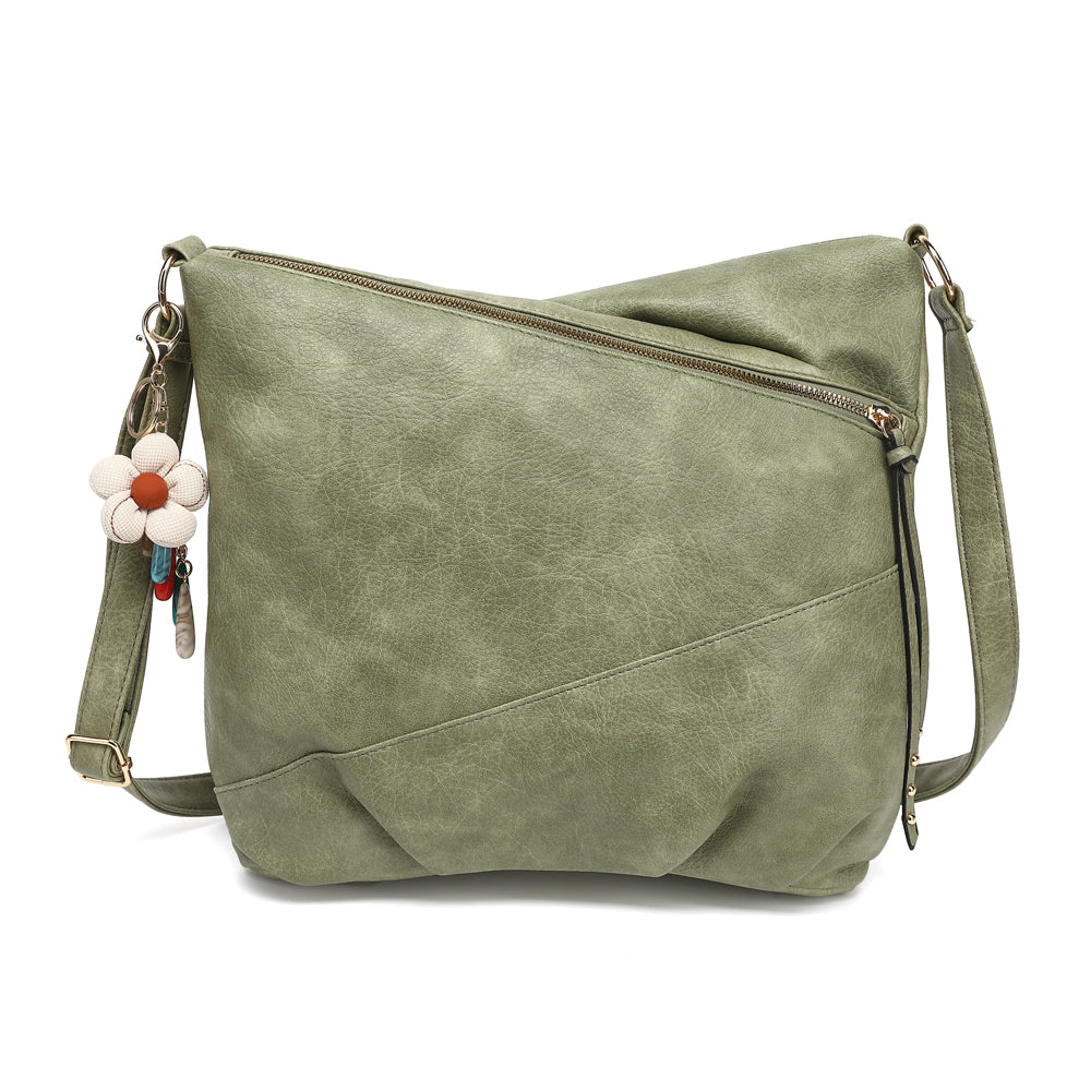 MULTI ZIP CROSSBODY HOBO WITH FLOWER CHARM 24011