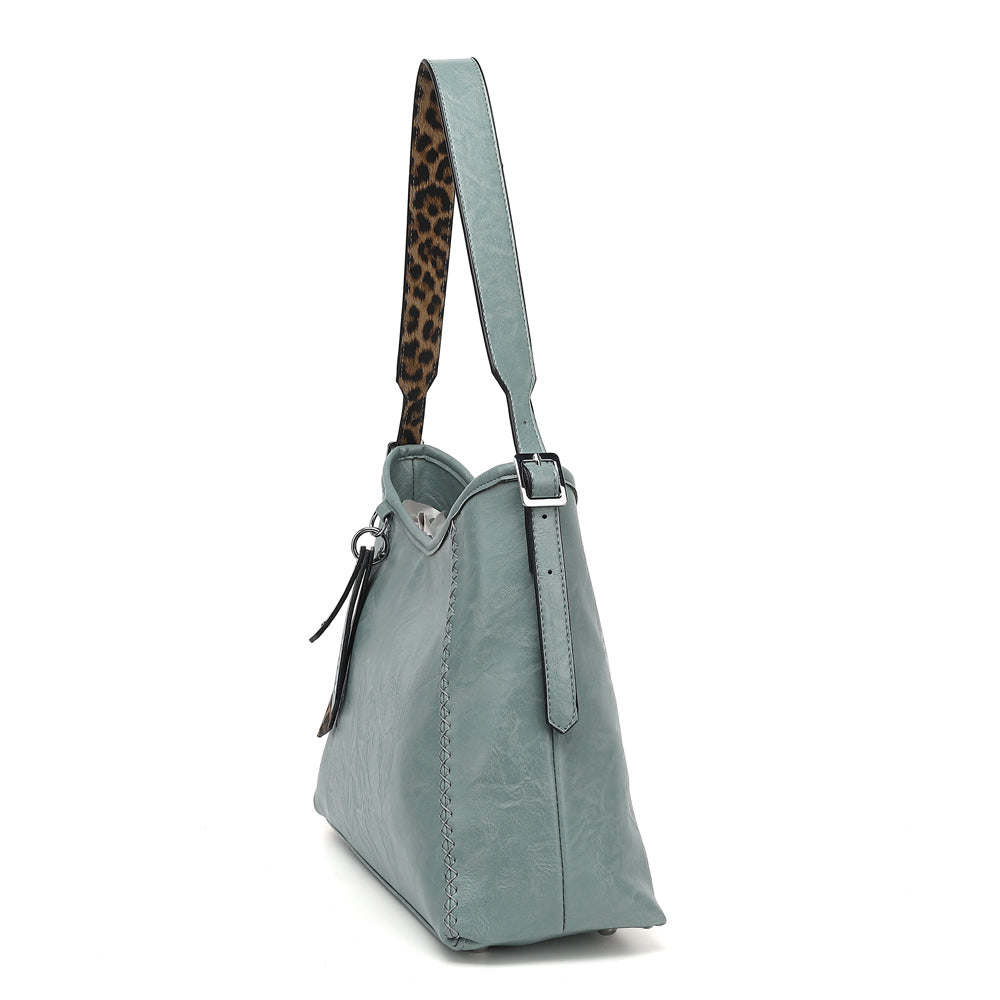 HOBO WITH STITCHING DETAIL AND LEOPARD TRIM 24884