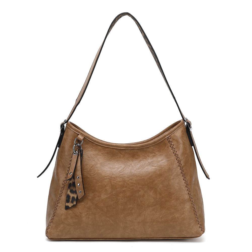 HOBO WITH STITCHING DETAIL AND LEOPARD TRIM 24884