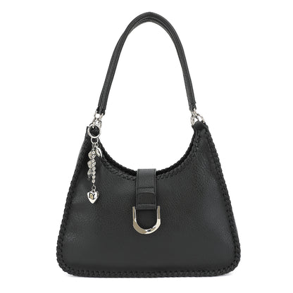 DOUBLE HANDLE SATCHEL WITH WHIPSTITCH DETAIL AND CHARM 24925