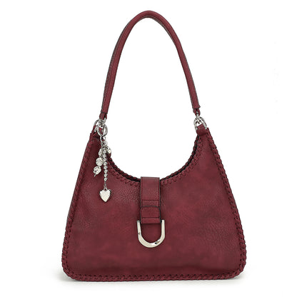 DOUBLE HANDLE SATCHEL WITH WHIPSTITCH DETAIL AND CHARM 24925