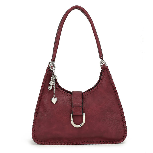 DOUBLE HANDLE SATCHEL WITH WHIPSTITCH DETAIL AND CHARM 24925