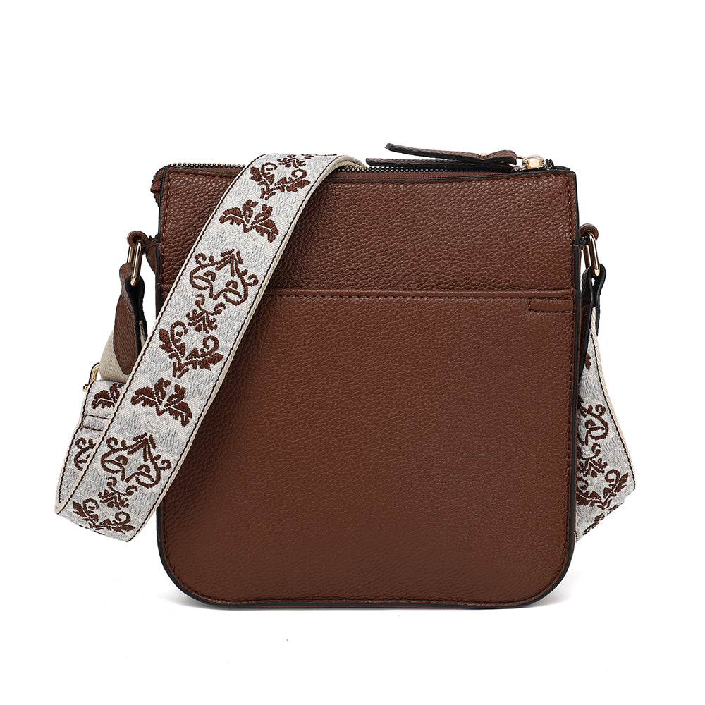 TOP ZIP CROSSBODY WITH FRONT PKT AND GUITAR STRAP 25024