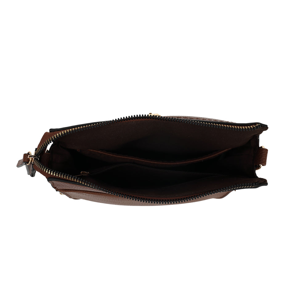 TOP ZIP CROSSBODY WITH FRONT PKT AND GUITAR STRAP 25024