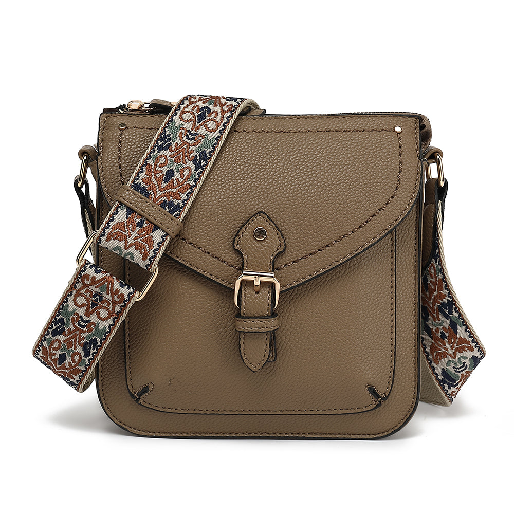 TOP ZIP CROSSBODY WITH FRONT PKT AND GUITAR STRAP 25024