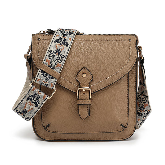 TOP ZIP CROSSBODY WITH FRONT PKT AND GUITAR STRAP 25024