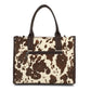 BOX TOTE WITH COW AND TOOLING WITH FRINGE DETAIL 25147