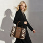 BOX TOTE WITH COW AND TOOLING WITH FRINGE DETAIL 25147