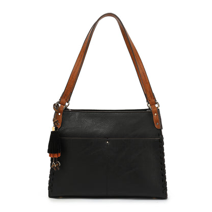 DOUBLE HANDLE WITH FRONT PKTS AND CHARM WITH CONTRAST TRIM 25171