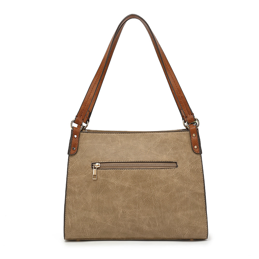 DOUBLE HANDLE WITH FRONT PKTS AND CHARM WITH CONTRAST TRIM 25171