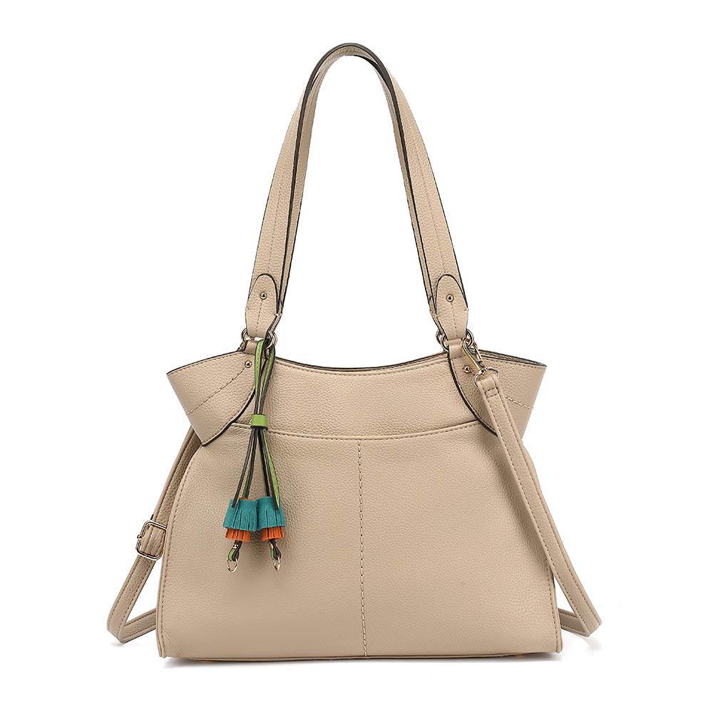 DOUBLE HANDLE N/S TOTE WITH FRONT PKTS AND CHARM 25220