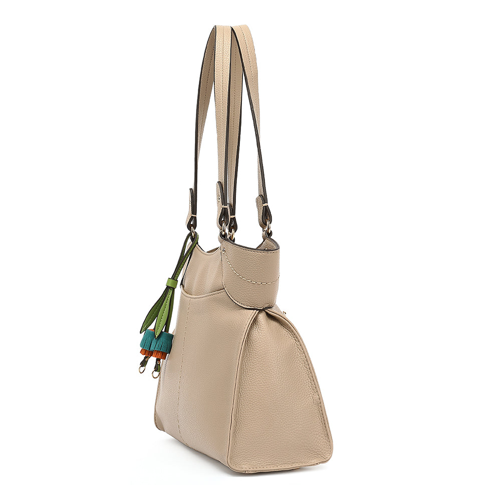 DOUBLE HANDLE N/S TOTE WITH FRONT PKTS AND CHARM 25220