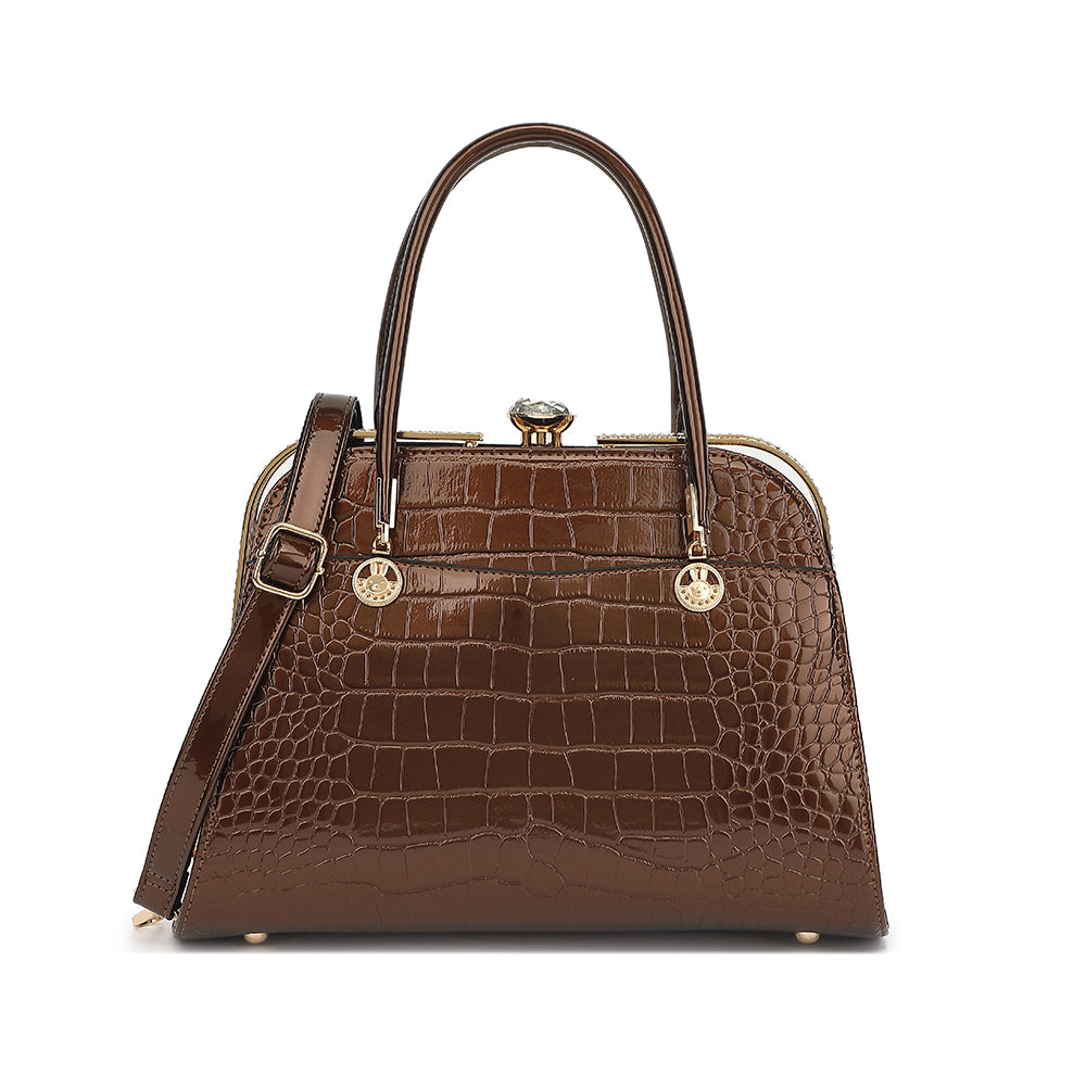 Croco Patent Leather Frame Satchel 3325