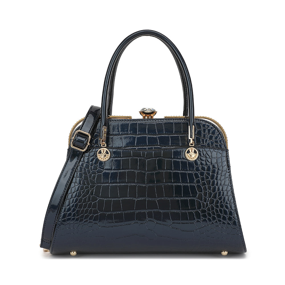 Croco Patent Leather Frame Satchel 3325