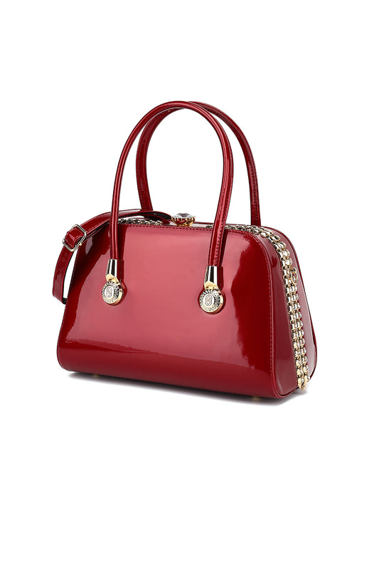 Frame Satchel with Rhinestones Patent Leather 3421