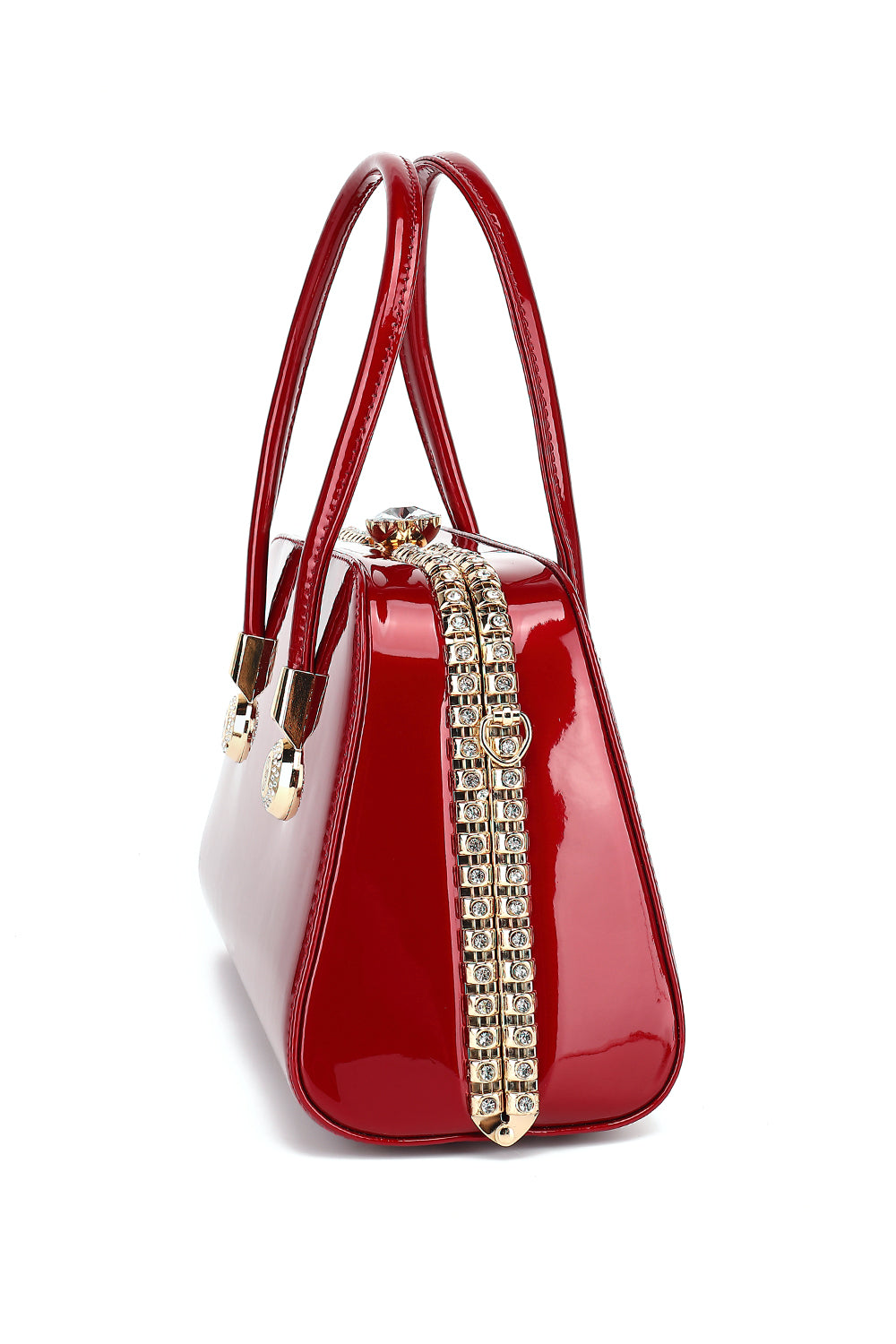 Frame Satchel with Rhinestones Patent Leather 3421