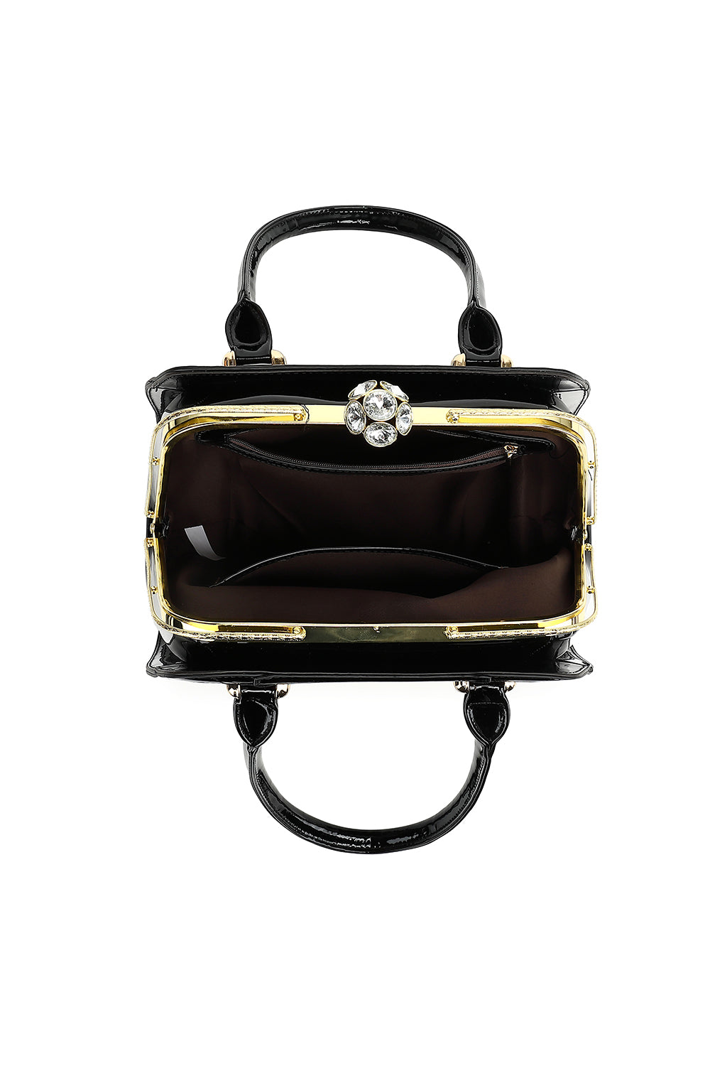 Frame Satchel with Rhinestones Patent Leather 3421