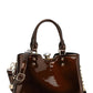 Double Handle Frame Satchel with Rhinestones Patent Leather 9465