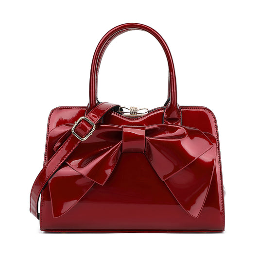 Bow Frame Satchel with Detachable Shoulder Strap patent leather 9466