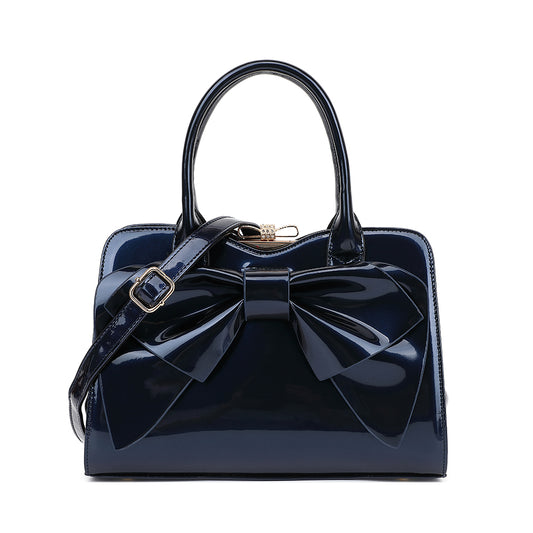 Bow Frame Satchel with Detachable Shoulder Strap patent leather 9466
