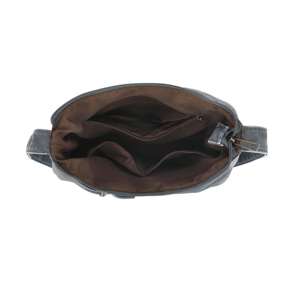 Washed Large Crossbody with Front Zip Pockets 9546Q