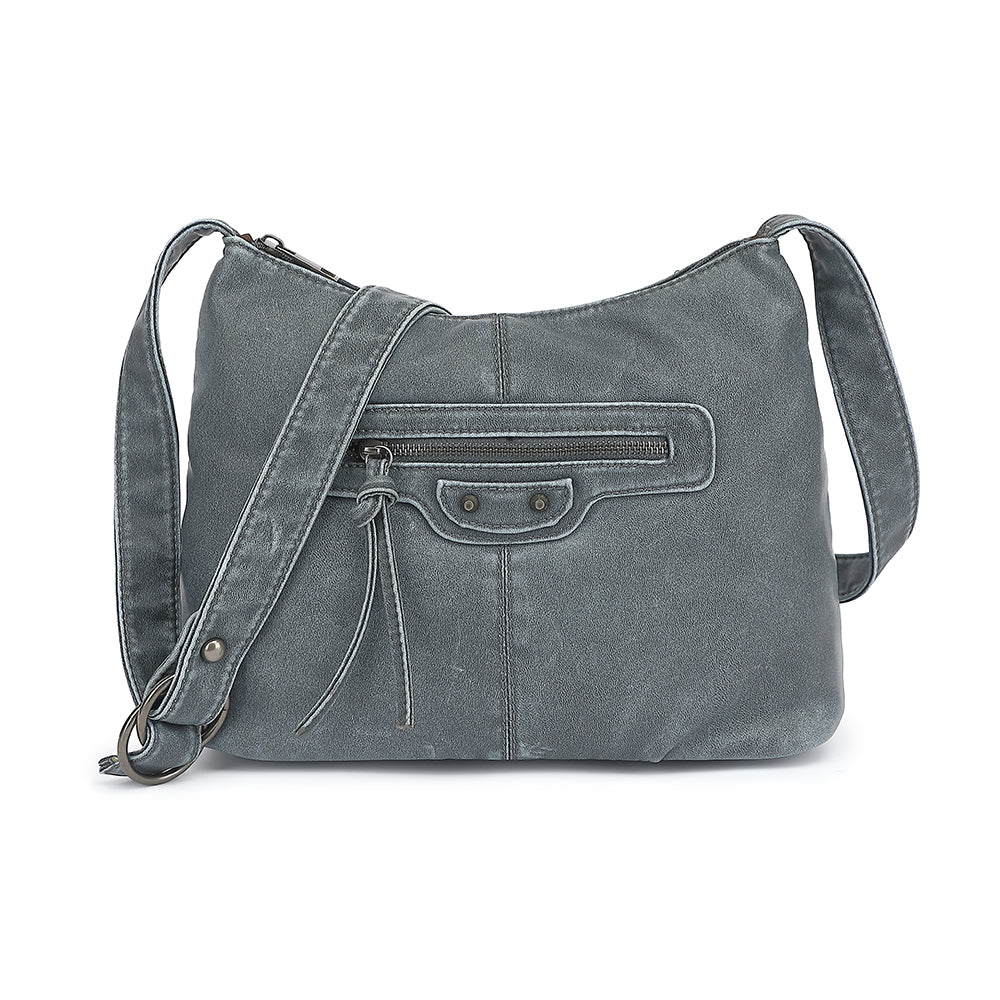 Washed Large Crossbody with Front Zip Pockets 9546Q