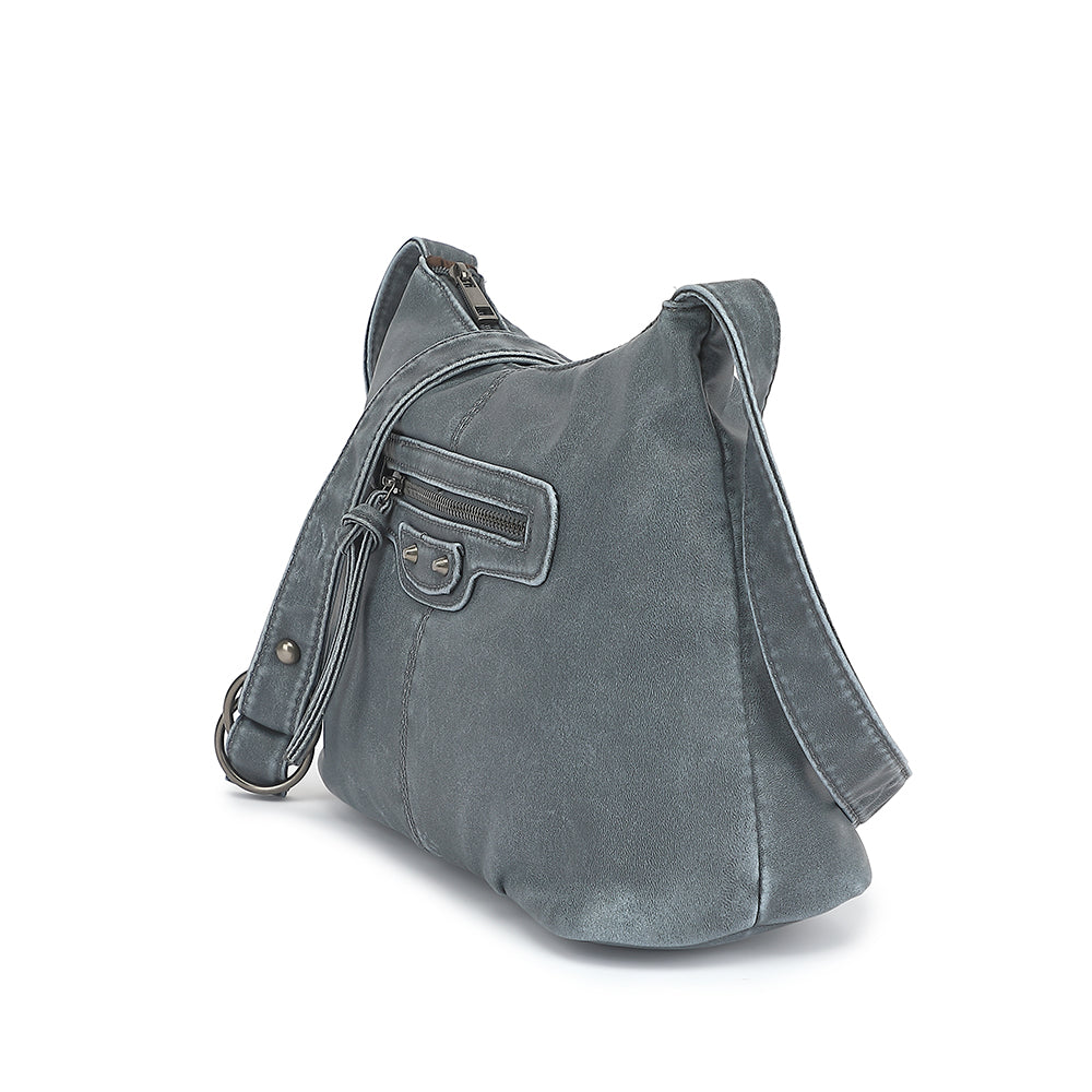 Washed Large Crossbody with Front Zip Pockets 9546Q