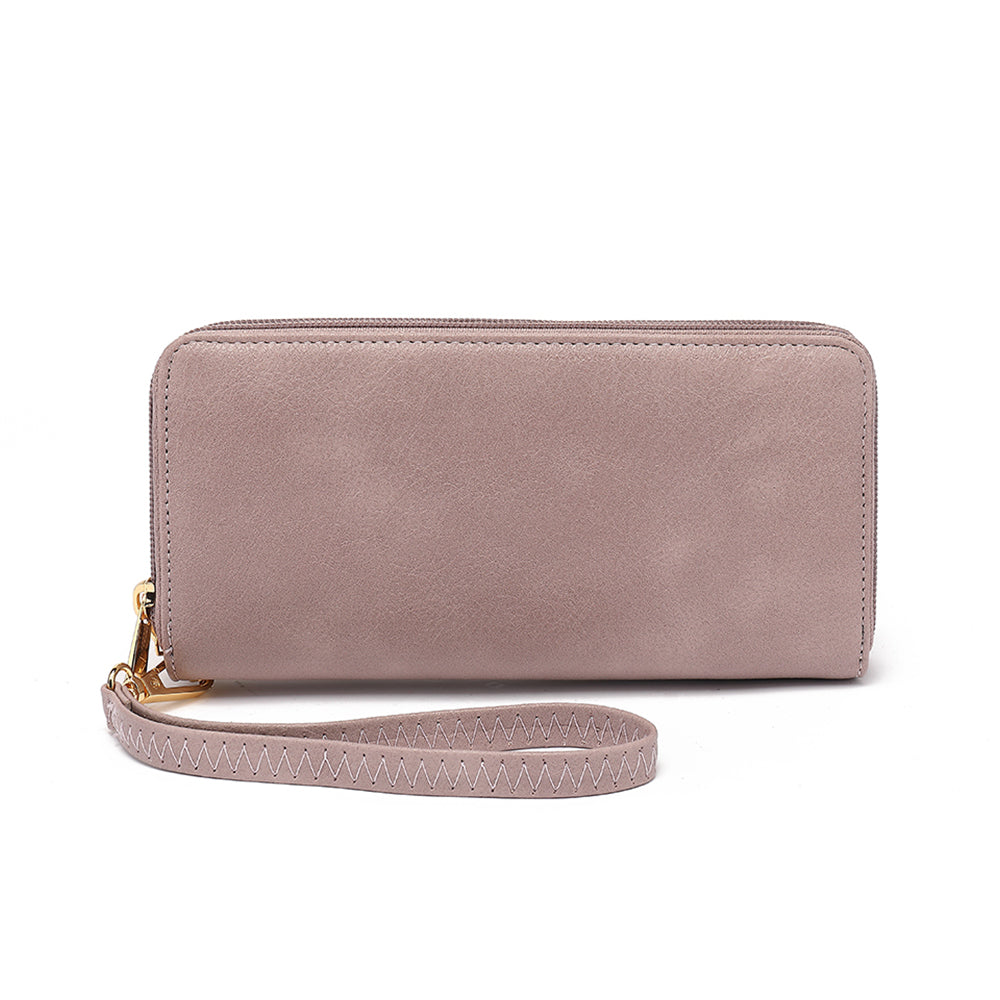 Double Zip Around Wallet  with Wristlet Strap 078
