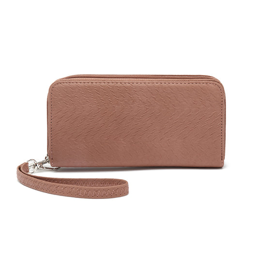 Double Zip Around Wallet  with Wristlet Strap 078