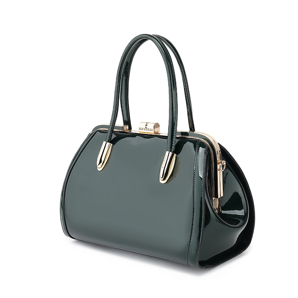 Patent Leather Double Handle Frame Satchel